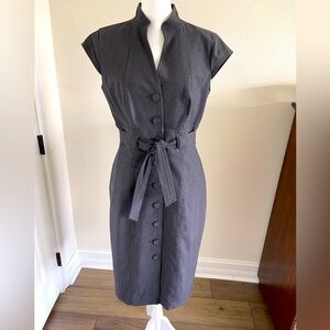 Calvin Klein Size 4 Button Down Charcoal Gray Career Dress Stretch Sheath